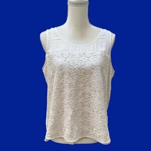 Cynthia Steffe White Crochet Top, Sleeveless. Size L